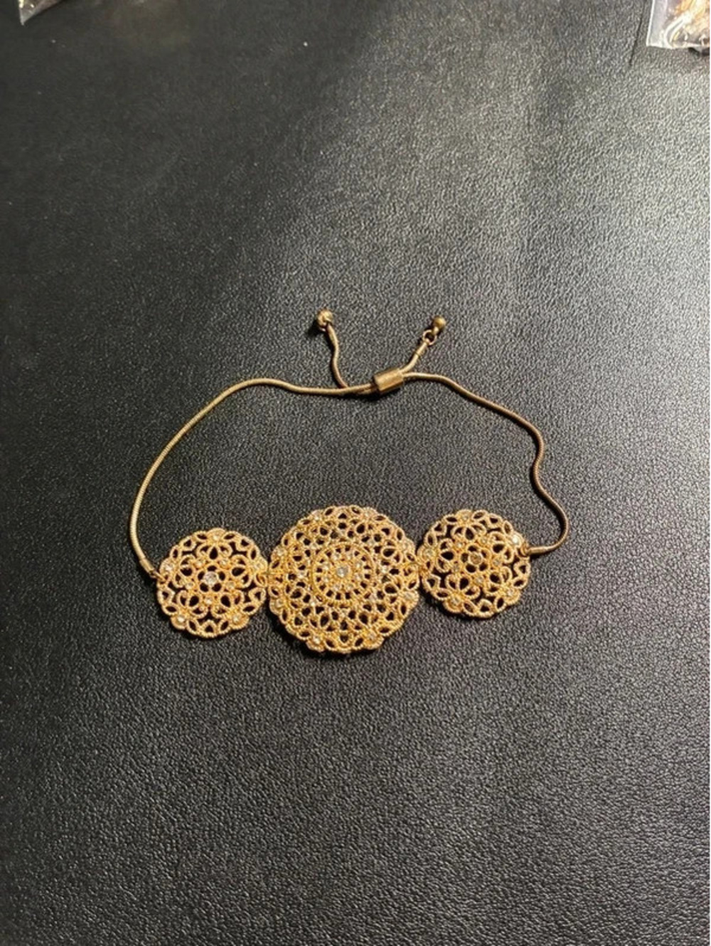 Gold Filigree‎ Mandala Slider Bracelet Adjustable Clear Crystal Accents Boho